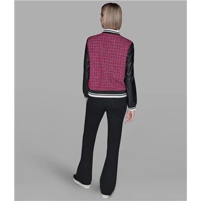 MIXED MEDIA TWEED VARSITY JACKET