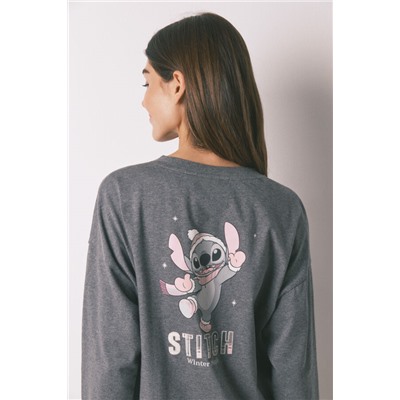 Pijama largo 100% algodón gris cuadros Stitch