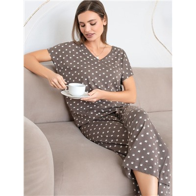 Укороченные широкие брюки кюлоты c принтом на резинке из 100% хлопка