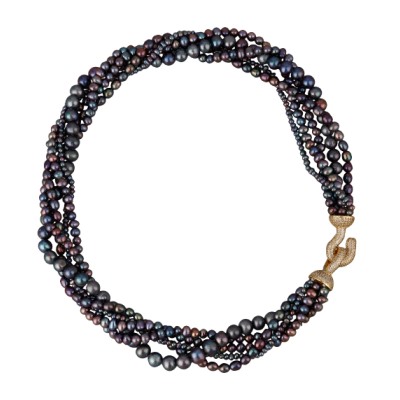 Колье Течение (жемчуг сине-фиолетовый 5-7мм; покрытие золото) 50см, Есть комплект