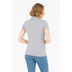 Kadın Gri Melanj Basic Polo Yaka Tişört