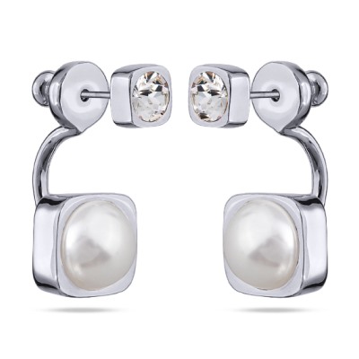 Серьги Теннис (кристаллы SW белые 4мм, Майорка белая 8мм; покрытие родий), Есть комплект