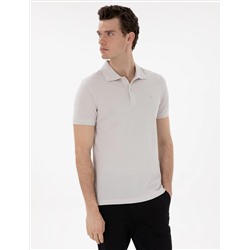 Açık Gri Slim Fit %100 Pamuk Polo Yaka Basic Tişört