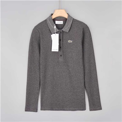 Женская простая и универсальная приталенная рубашка поло с длинными рукавами ЛАКОСТ*Е