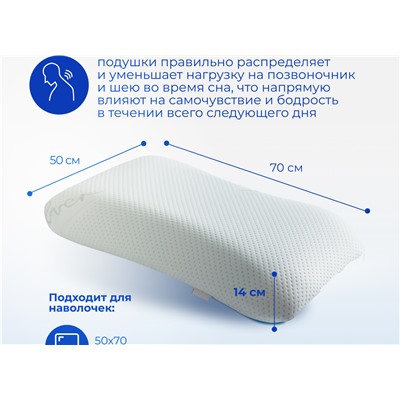 Подушка Асветида Silver 50х70х14 с эффектом памяти(средней жесткости)