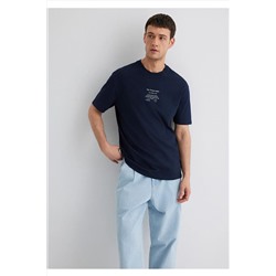 Mavi Baskılı Lacivert Tişört Loose Fit / Bol Rahat Kesim 0612796-70490