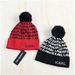Модная теплая вязаная шапка с помпоном из толстой пряжи 🧢   KARL LAGERFEL*D ОРИГИНАЛ! 😎