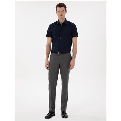 Lacivert Basic Regular Fit Kısa Kollu Cepli Gömlek