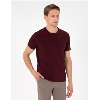 Bordo %100 Pamuk Slim Fit Bisiklet Yaka Basic Tişört