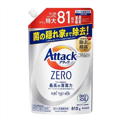 KAO Гель для стирки ATTACK ZERO суперконцентрированное для всех типов машин с нано-формулой, 810 гр.