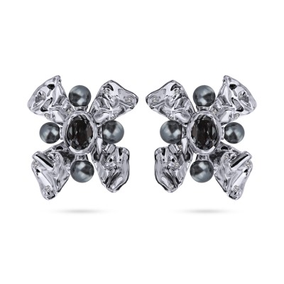 Клипсы Грациоза (кристаллы SW темно-серые, Майорка; покрытие родий), Есть комплект