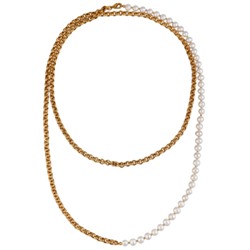 Колье (жемчуг белый 6мм; покрытие золото) 140см, Есть комплект