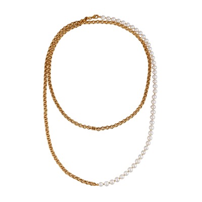 Колье (жемчуг белый 6мм; покрытие золото) 140см, Есть комплект