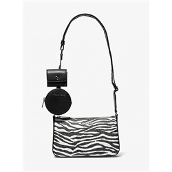 Michael Kors Outlet Jet Set Leather Medium Animal Print Logo Crossbody Bag with Case for Apple Airpods Pro®