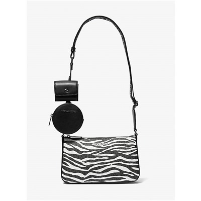 Michael Kors Outlet Jet Set Leather Medium Animal Print Logo Crossbody Bag with Case for Apple Airpods Pro®