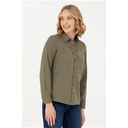 Kadın Koyu Haki Uzun Kollu Basic Gömlek