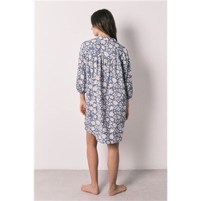 Camisola larga viscosa estampado flores rosa