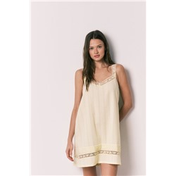 Camisón corto algodón encaje amarillo