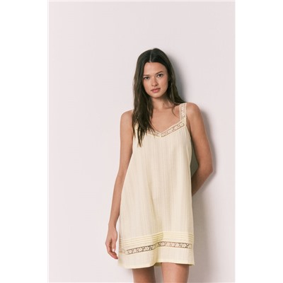 Camisón corto algodón encaje amarillo
