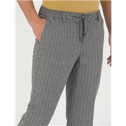 Gri Ekstra Slim Fit Çizgili Kumaş Pantolon