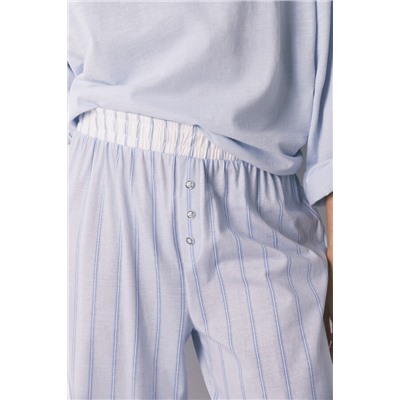 Pantalón largo 100% algodón estampado rayas azul