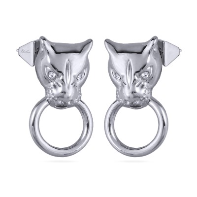 Серьги Пантера (кристаллы SW белые; покрытие родий), Есть комплект