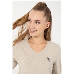 Kadın Taş Melanj Basic V - Yaka Kazak