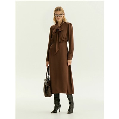 Платье миди с воротником-бантом из 100% вискозы, PL1652/und