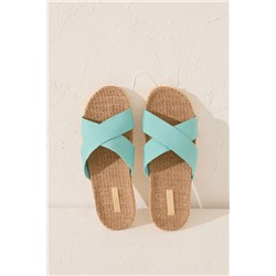 Zapatillas casa rafia turquesa