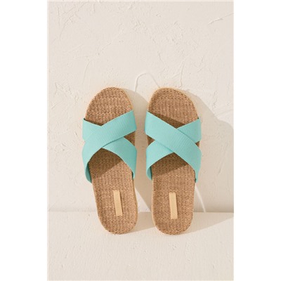 Zapatillas casa rafia turquesa