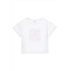 Kız Çocuk Beyaz Bisiklet Yaka Tişört