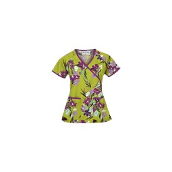 UA Island Bouquet Giddy Green Mock Wrap Scrub Top