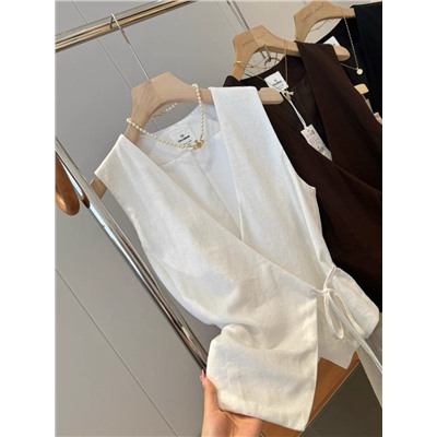 Женский жилет из смесового льна на завязках