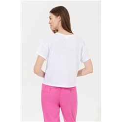 Kadın Mint Bisiklet Yaka Crop Tişört