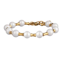 Браслет Акварель (Майорка 8мм белая; покрытие золото) 17-20см, Есть комплект