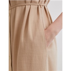 Длинное платье-рубашка с поясом и разрезами изо льна с вискозой