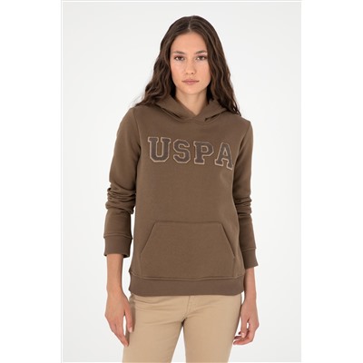 Kadın Haki Basic Kapüşonlu Sweatshirt