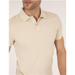 Bej Dokulu Slim Fit Polo Yaka Tişört