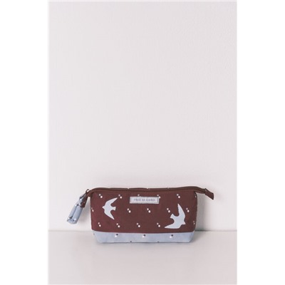 Neceser pequeño granate estampado pájaros