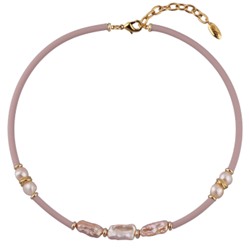 Колье Гевея (жемчуг розовый, каучук розовый; покрытие золото) 42-47см, Есть комплект