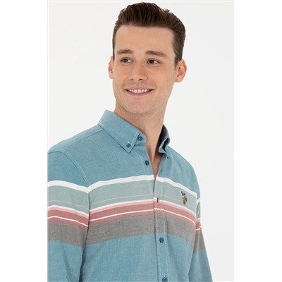 Erkek Petrol Uzun Kollu Gömlek