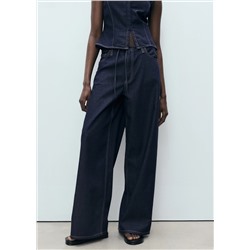 Pantalón denim wide leg cinturón