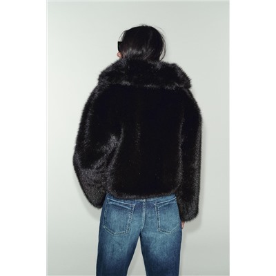SHORT FAUX FUR COAT WITH LAPEL COLLAR