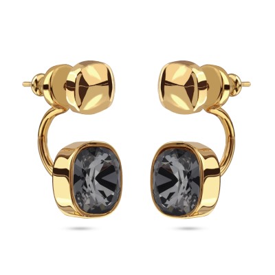 Серьги Триумф (кристаллы SW темно-серые 10мм; покрытие золото), Есть комплект