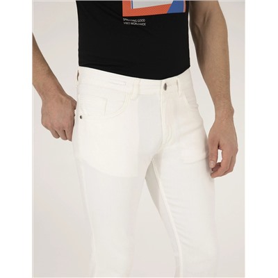 Ekru Slim Fit Jean Pantolon