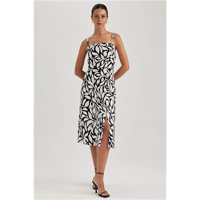 Defacto Slim Fit V Yaka Puantiye Kolsuz Midi Kısa Kollu Elbise U4663AZ23HS