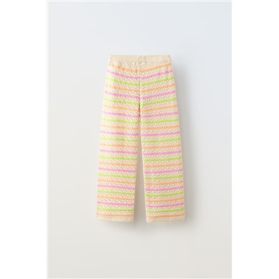 STRIPED CROCHET KNIT TROUSERS