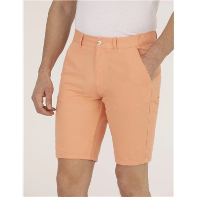 Turuncu Slim Fit Keten Karışımlı Beli Lastikli Bermuda Şort