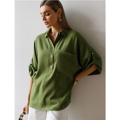 Блузка с цельнокроеным рукавом  изо льна с вискозой