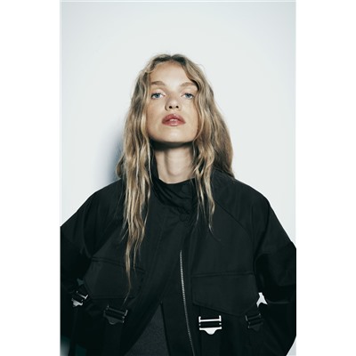 ZW COLLECTION CONTRAST BOMBER JACKET WITH BUCKLES